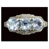 Vintage 835 silver round cut blue topaz 3-stone