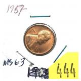 1957 Lincoln cent, Unc.