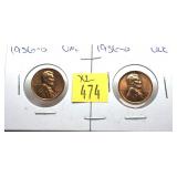 x2- 1956-D Lincoln cents, Unc. -x2 cents -Sold by