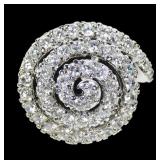 Sterling silver spiral CZ cocktail ring, size 6,