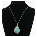 Sterling silver turquoise nugget pendant with 18"
