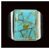 Sterling silver inlaid turquoise ring, size 8,