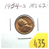 1954-S Lincoln cent, Unc.