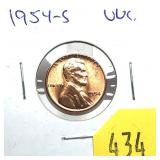 1954-S Lincoln cent, Unc.