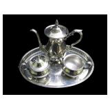 Poole #110 Silver Plate Tea Set: Teapot, Creamer,