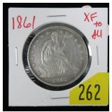 1861 Seated Liberty half dollar, XF-AU