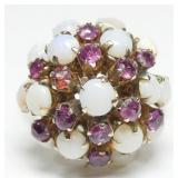 8K Yellow gold vintage opal and pink topaz beehive