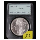 1881- Morgan dollar, PCGS slab certified MS-64