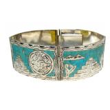 Sterling silver turquoise inlay panel bracelet,