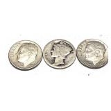 x3- Dimes, 90% silver, -x3 dimes, Sold by the