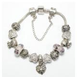 Pandora-style 8" bracelet with charms and beads