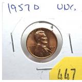 1957-D Lincoln cent, Unc.