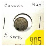 1920 Canadian 5 cent silver