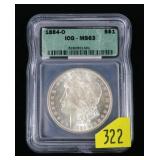 1884-O Morgan dollar, ICG slab certified MS-63