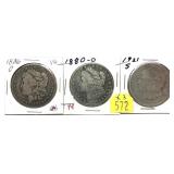 x3- Morgan dollars, mixed dates, -x3 dollars, Sold