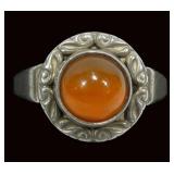Vintage sterling silver bezel set amber ring,