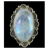 Sterling silver large bezel set moonstone ring,