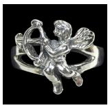 Sterling silver cupid figural ring, size 6,