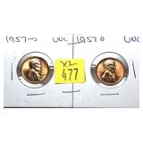 x2- 1957-D Lincoln cents, Unc. -x2 cents -Sold by