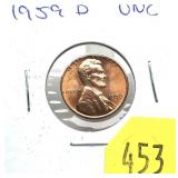 1959-D Lincoln cent, Unc.