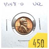 1958-D Lincoln cent, Unc.