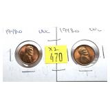 x2- 1948-D Lincoln cents, Unc. -x2 cents -Sold by