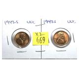 x2- 1947-S Lincoln cents, Unc. -x2 cents -Sold by
