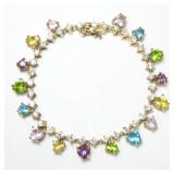 Sterling silver gold wash 7" multi-colored crystal