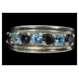 Sterling silver round cut blue topaz 7-stone band