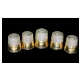 Lot, sterling silver gold rimmed thimbles, 5 pcs.,