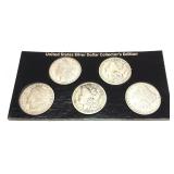 x5- Morgan dollars, mixed dates, -x5 dollars,