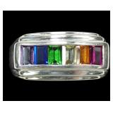 Sterling channel set rainbow band ring, including
