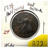 1738 British half penny