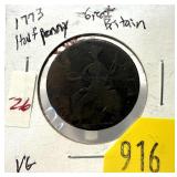 1773 British half penny