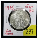 1945 Walking Liberty half dollar, gem BU