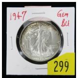 1947 Walking Liberty half dollar, gem BU