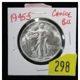 1945-S Walking Liberty half dollar, choice BU