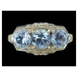Vintage 835 silver round cut blue topaz 3-stone