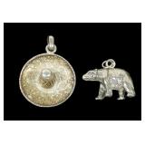 Lot, sterling silver Mexican sombrero and bear