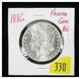 1886 Morgan dollar, frosted gem BU