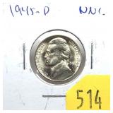 1945-D Jefferson war nickel, Unc.