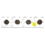 x4- Nickels: 1957, 1958, 1959, 1960, Unc. -x4