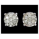 Sterling silver diamond cluster post earrings,