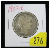 1907-D Barber half dollar