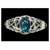 Sterling silver prong set blue paua ring in