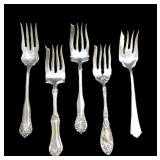 Lot, 5 Fancy Silver Plate Meat Forks: 3 Rogers: