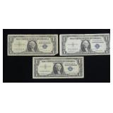 x3- $1 Silver certificates, series of 1935/57,