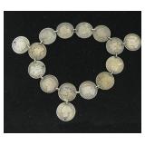 Canadian 5-cent silver coins bracelet, 16 coins