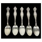 Set of 5 sterling teaspoons, 4.09 T. oz. t.w.,