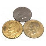 x3- Eisenhower dollars, mixed dates, plated,